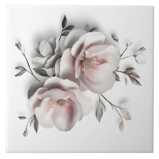 Carreau Fleur 3D Blush Blanc (Devant)