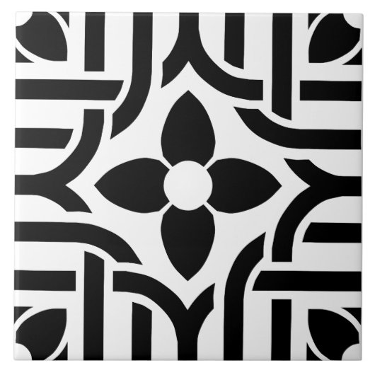 Carreau Fleur abstraite élégante noir et blanc (Devant)