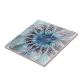 Carreau Fleur Abstraite Fractale Moderne Avec Bleu (Côté)