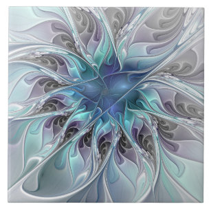 Carreau Fleur Abstraite Fractale Moderne Avec Bleu