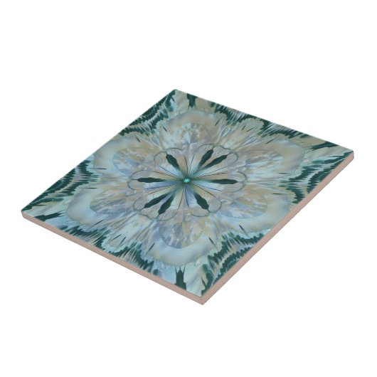 Carreau Fleur Abstraite Fractée Turquoise Blanc Bleu Gris (Côté)