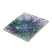 Carreau Fleur Abstraite Moderne Fractale Verte Violette (Côté)