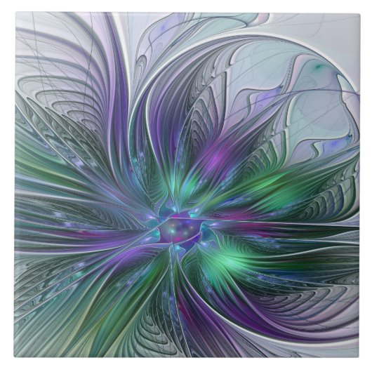 Carreau Fleur Abstraite Moderne Fractale Verte Violette (Devant)