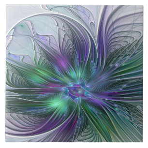 Carreau Fleur Abstraite Moderne Fractale Verte Violette