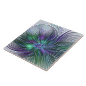 Carreau Fleur Abstraite Moderne Fractale Verte Violette (Côté)