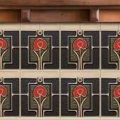 Carreau Fleur Abstraite noire et rouge du milieu du siècle