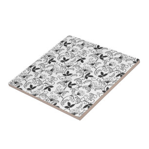 Carreau Fleur abstraite noire sur fond blanc