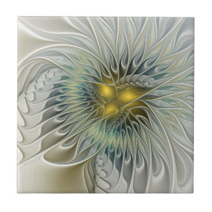 Carreau Fleur argentée dorée Fantastique Art fractal abstr