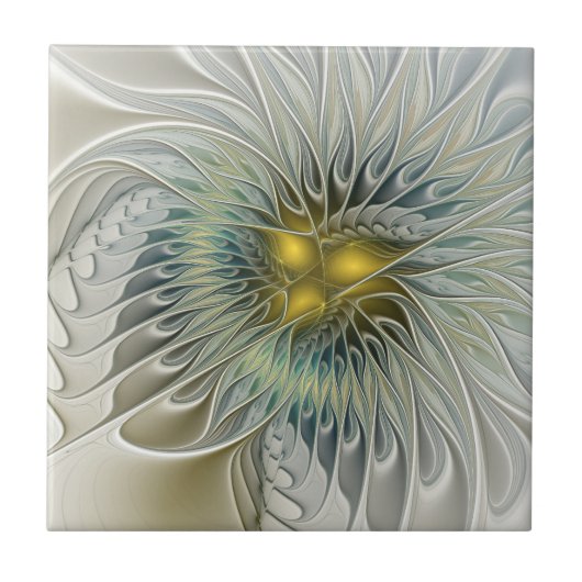 Carreau Fleur argentée dorée Fantastique Art fractal abstr (Devant)