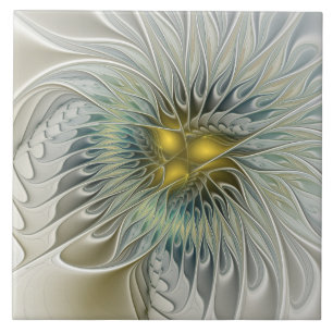 Carreau Fleur argentée dorée Fantastique Art fractal abstr
