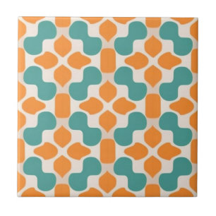 Carreau Fleur blanche, beige, laque bleue et orange