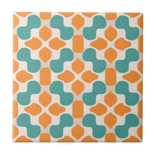Carreau Fleur blanche, beige, laque bleue et orange (Devant)