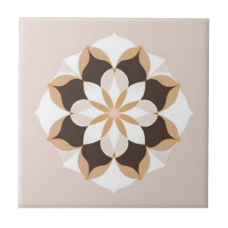 Carreau Fleur blanche, brune et rose pastel