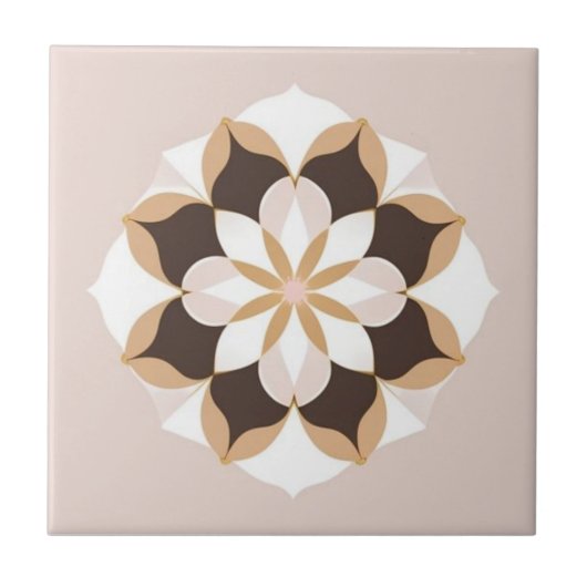 Carreau Fleur blanche, brune et rose pastel (Devant)