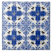 Carreau Fleur bleue blanche inspirée du style méditerranée (Devant)