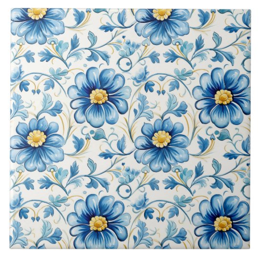 Carreau Fleur Bleue Élégante Vintage (Devant)