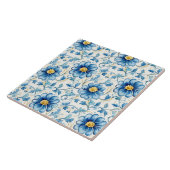Carreau Fleur Bleue Élégante Vintage (Côté)