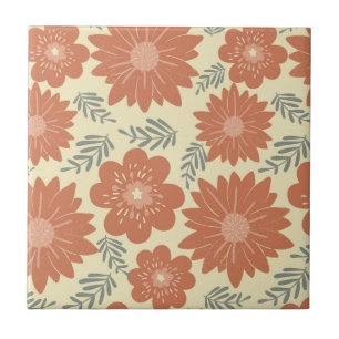 Carreau Fleur Brown rétro Vintage du milieu du siècle mode
