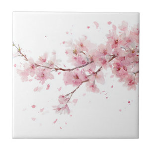 Carreau Fleur d'aquarelle de sakura de cerisier rose
