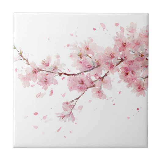 Carreau Fleur d'aquarelle de sakura de cerisier rose (Devant)