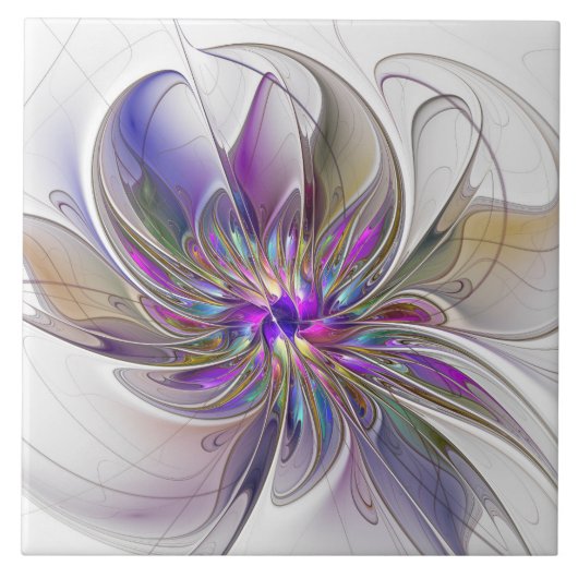 Carreau Fleur d'art fractal abstrait énergique et coloré (Devant)