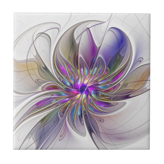 Carreau Fleur d'art fractal abstrait énergique et coloré (Devant)