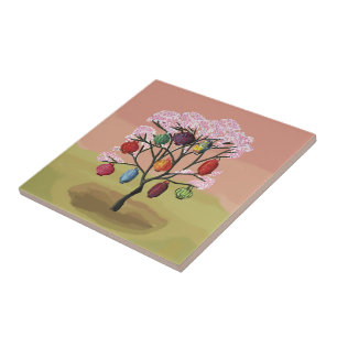 Carreau Fleur de cerisier avec lanternes en papier orienta