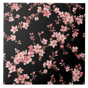 Carreau Fleur de cerisier japonais Floral Blush Rose Noir