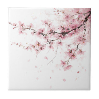 Carreau Fleur de cerisier rose Sakura aquarelle florale