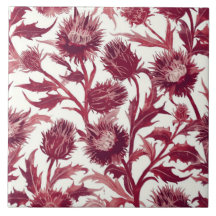 Fleur de chardon William Morris bordeaux foncé