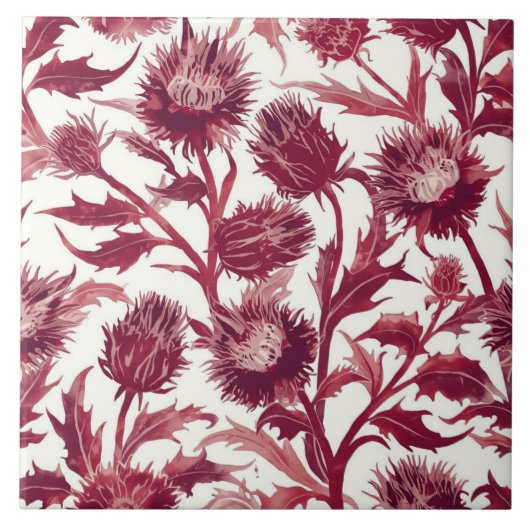 Carreau Fleur de chardon William Morris bordeaux foncé (Devant)