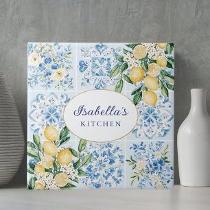 Carreau Fleur de citron italien bleu aquarelle personnalis