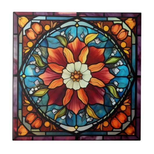 Carreau Fleur de couleur en vitrail (Devant)