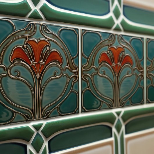 Carreau Fleur de Crimson Art Nouveau