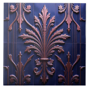 Carreau Fleur de cuivre sur fond indigo