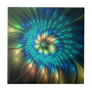 Carreau Fleur de fantaisie lumineuse, fractale abstraite c
