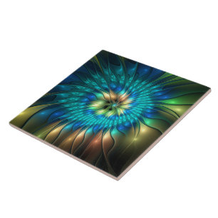 Carreau Fleur de fantaisie lumineuse, fractale abstraite c