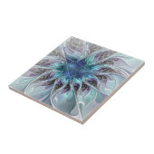 Carreau Fleur de fractale moderne abstraite avec du bleu (Côté)
