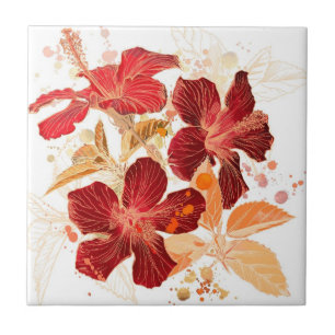 Carreau Fleur de ketmie - peinture 2 d'aquarelle