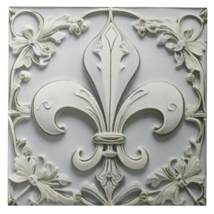 Carreau Fleur de Lis Antique Grey Faux Relief