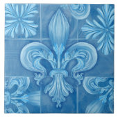 Carreau Fleur-de-lis - aquarelle bleu doux (Devant)