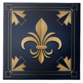 Carreau Fleur-De-Lis - Art Déco - Bleu et or (Devant)
