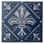 Carreau Fleur de lis Art déco - marbre bleu et perle (Devant)