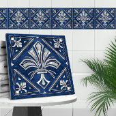 Carreau Fleur de lis Art déco - marbre bleu et perle