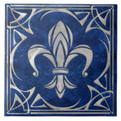 Carreau Fleur-De-Lis - Art Nouveau - Marbre bleu et perle (Devant)