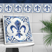 Carreau Fleur-De-Lis - Art Nouveau - Marbre bleu et perle