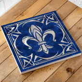 Carreau Fleur-De-Lis - Art Nouveau - Marbre bleu et perle