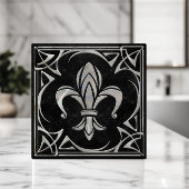 Carreau Fleur-De-Lis - Art Nouveau -Marbre noir et perle