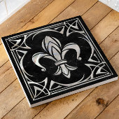 Carreau Fleur-De-Lis - Art Nouveau -Marbre noir et perle