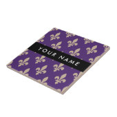 Carreau Fleur de Lis, Beige on Purple, Royal, Your Name (Côté)
